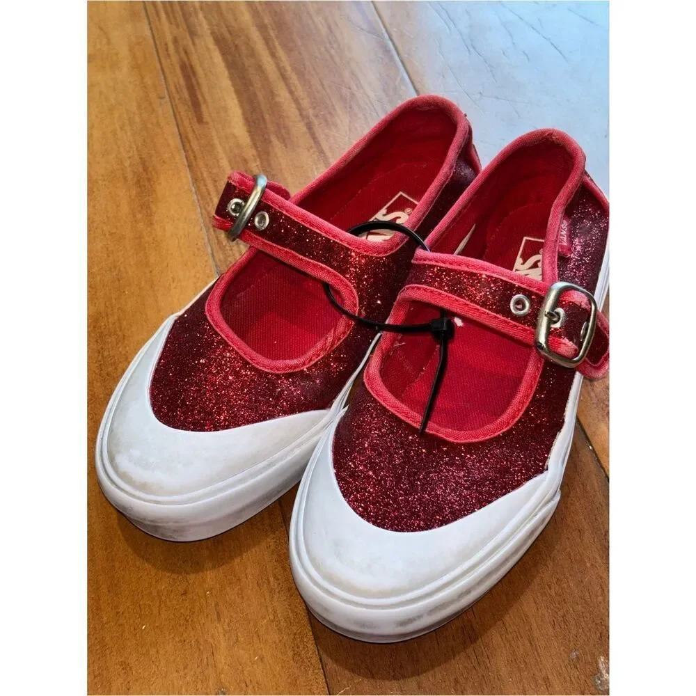 Vans Girls' Red Glitter Mary Jane Sneakers - Kids Shoes size 1